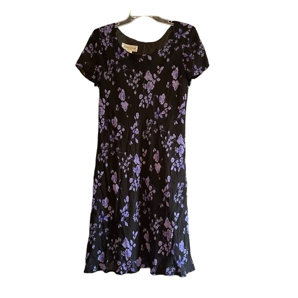 Vintage 90s Jones Wear Dress Black/Purple Floral Dress Sz 12 Romantic Goth EUC - Picture 6 of 8